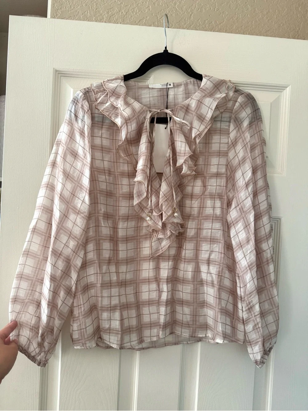 BNWT Zara Muted Pink Plaid Ruffle Blouse